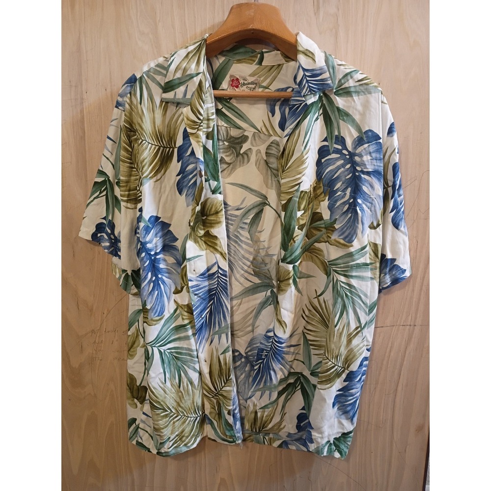 Hilo Hattie The Hawaiian Original Mens 2X Aloha Shirt Blue Green Tropical Palm
